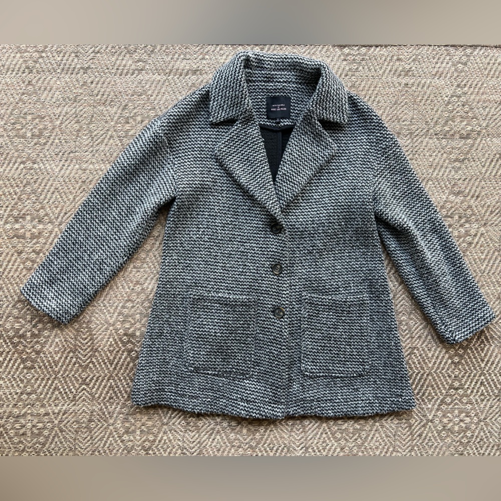 Avec Les Filles Black White Wool‎ Coat Tailored Button Front Womens Small